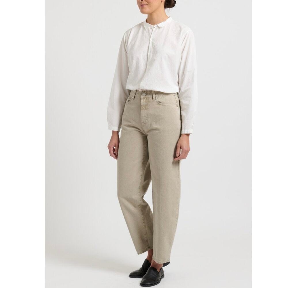 Oak + Fort Oatmeal Brown High Waisted Textured Straight Leg Minimalist Jeans 26